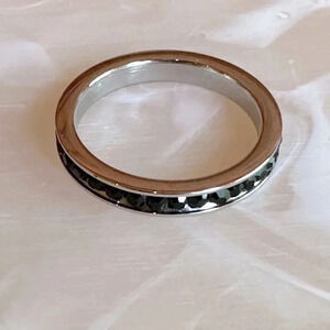 Waterproof Jet Black Onyx CZ Stainless Steel Eternity Band Stack Ring Wedding